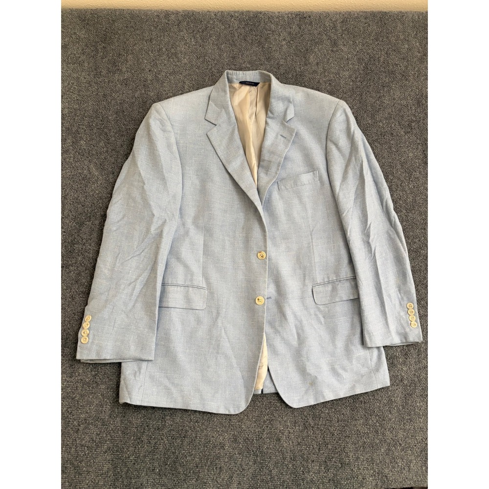 Brooks Brothers Mens 43R Silk Linen Cotton Sport Coat Blazer Blue Italy 17957026